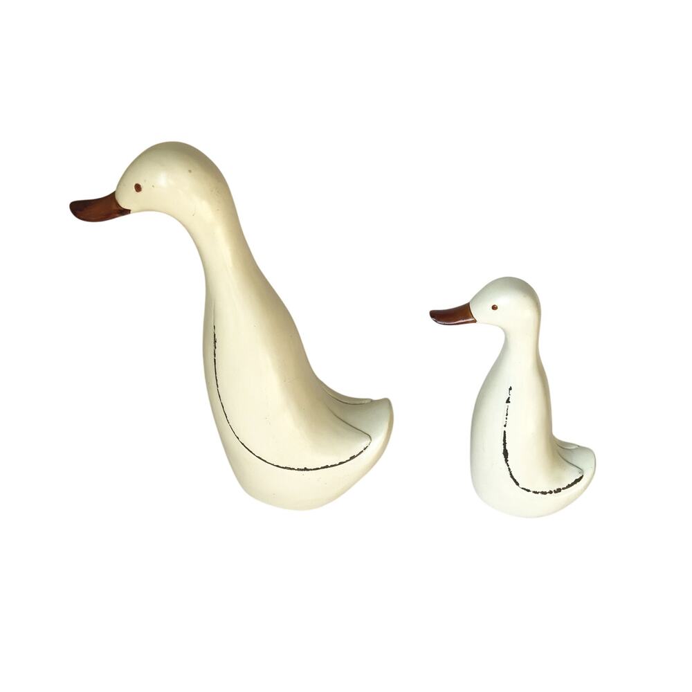 Vintage Mother and Baby Duck Statues Wood Look